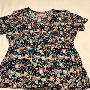 Koi by Kathy Peterson Scrub Top Women's 
Animals Pets Flowers V-Neck